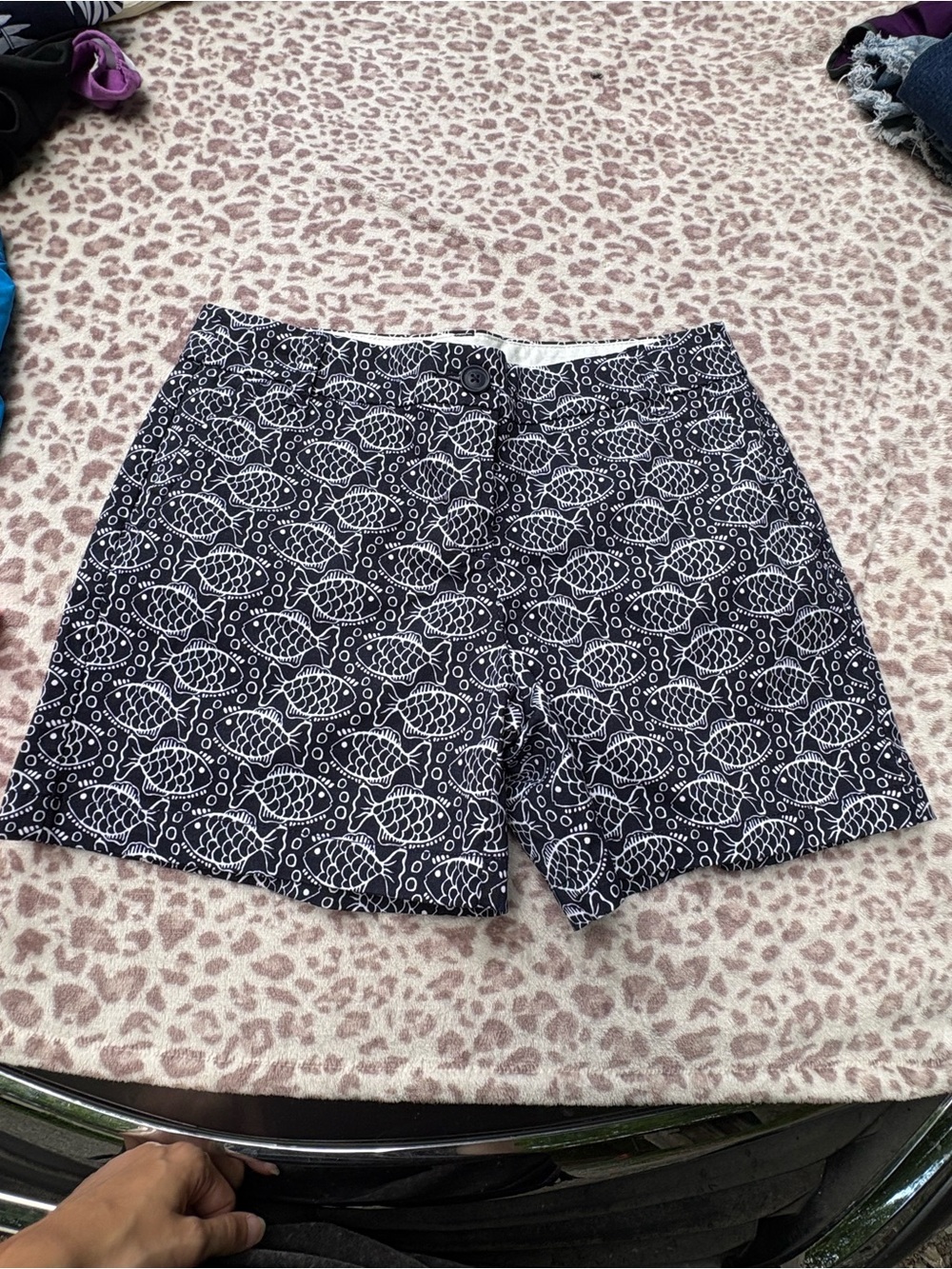 Crown Navy and White Fish-Print Bermuda Shorts Size 4